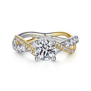 14K Two-Tone Twist Round Diamond Semi-Mount Ring .36CTW.