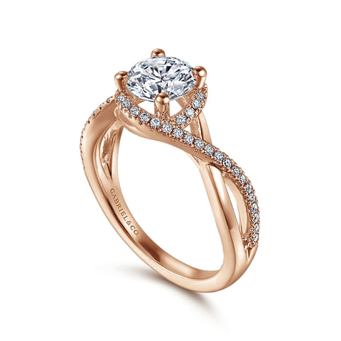 14K Rose Gold Twist Round Diamond Semi-Mount Ring .20CTW.