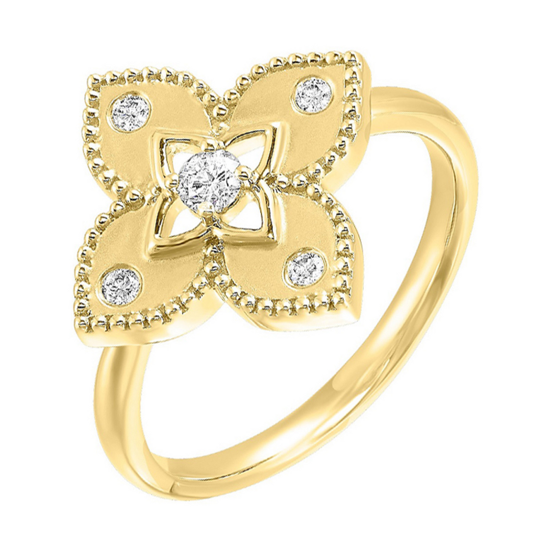 14K Yellow Gold 0.17CTW Natural Diamond Floral Ring