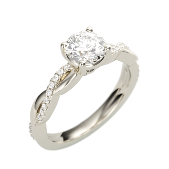 14K White Gold Twist Round Diamond Semi-Mount Ring .49CTW.