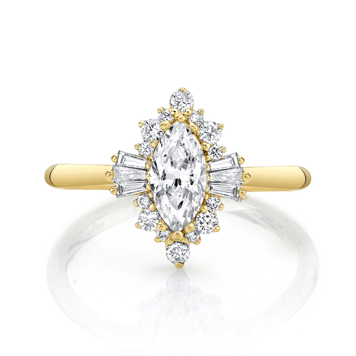 14K Yellow Gold Solitaire Marquise Diamond Semi-Mount Ring 0.28CTW.