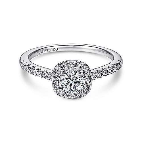 14K White Gold Halo Round Diamond Semi-Mount Ring 0.25CTW.