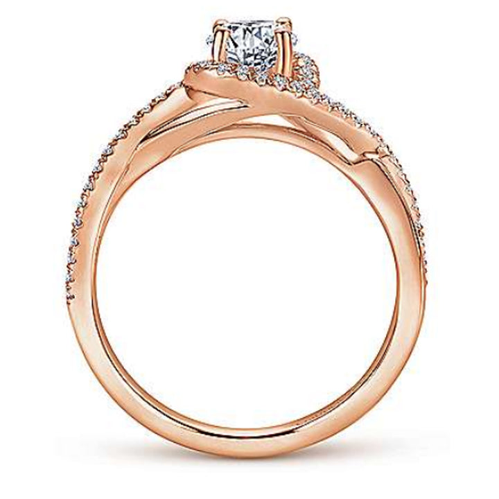 14K Rose Gold Twist Round Diamond Semi-Mount Ring 0.20CTW.