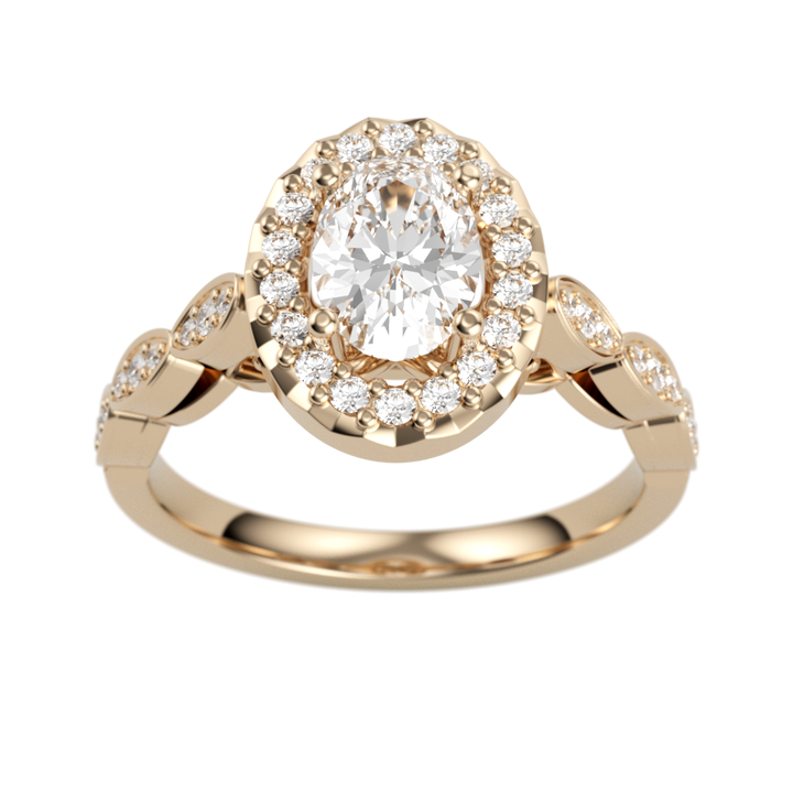14K Rose Gold Halo Accented Oval Diamond Semi-Mount Ring .22CTW.