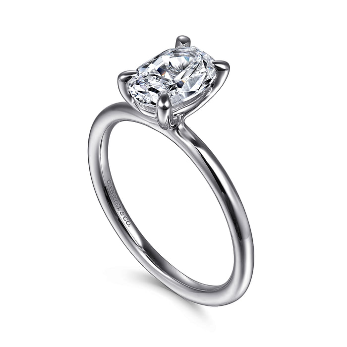 14K White Gold Solitaire Oval Diamond Semi-Mount Ring