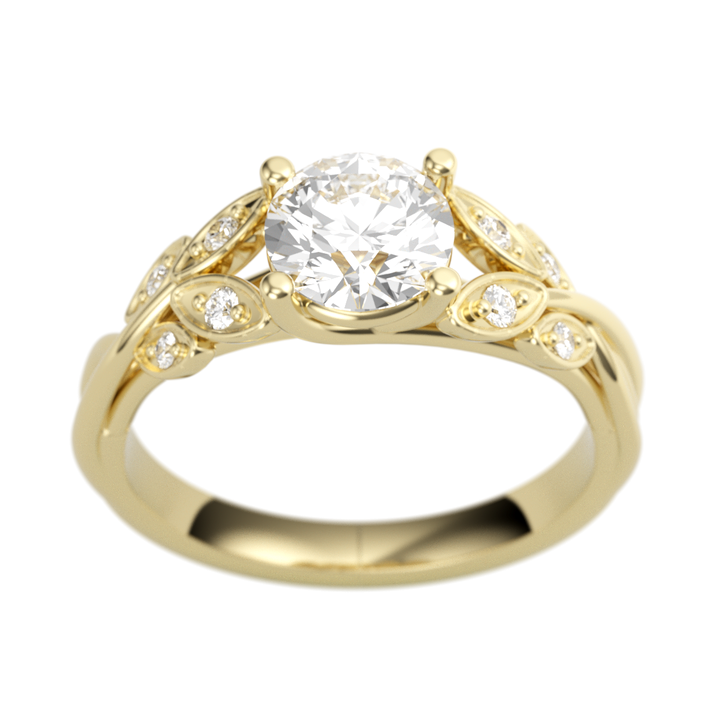 14K Yellow Gold Floral Round Diamond Semi-Mount Ring .11CTW.