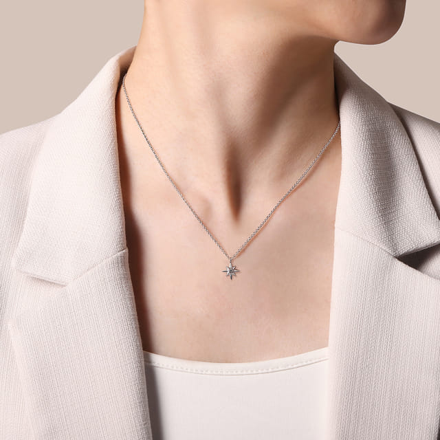 Sterling Silver Diamond Starburst Pendant Necklace