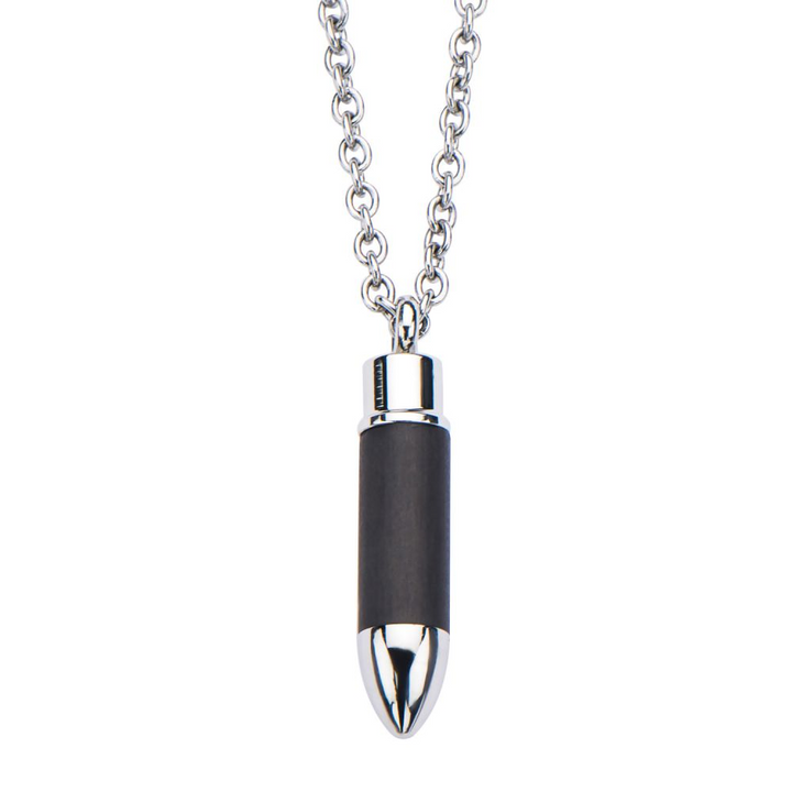 Stainless Steel & Carbon Graphite Bullet Pendant with 22 inch Chain