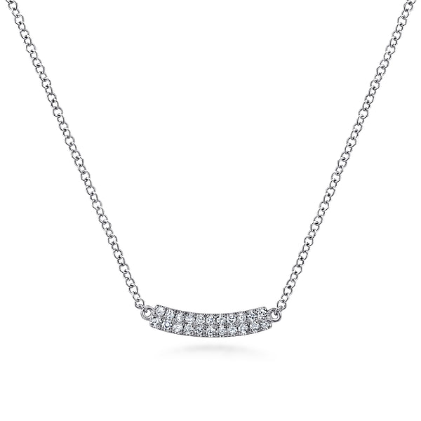 14K White Gold 0.11CTW. Natural Diamond Bar Pendant Necklace