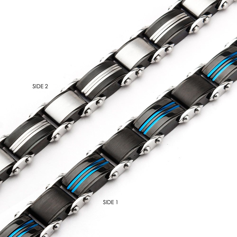Men's Blue & Black Reversible Stainless Steel Bracelet