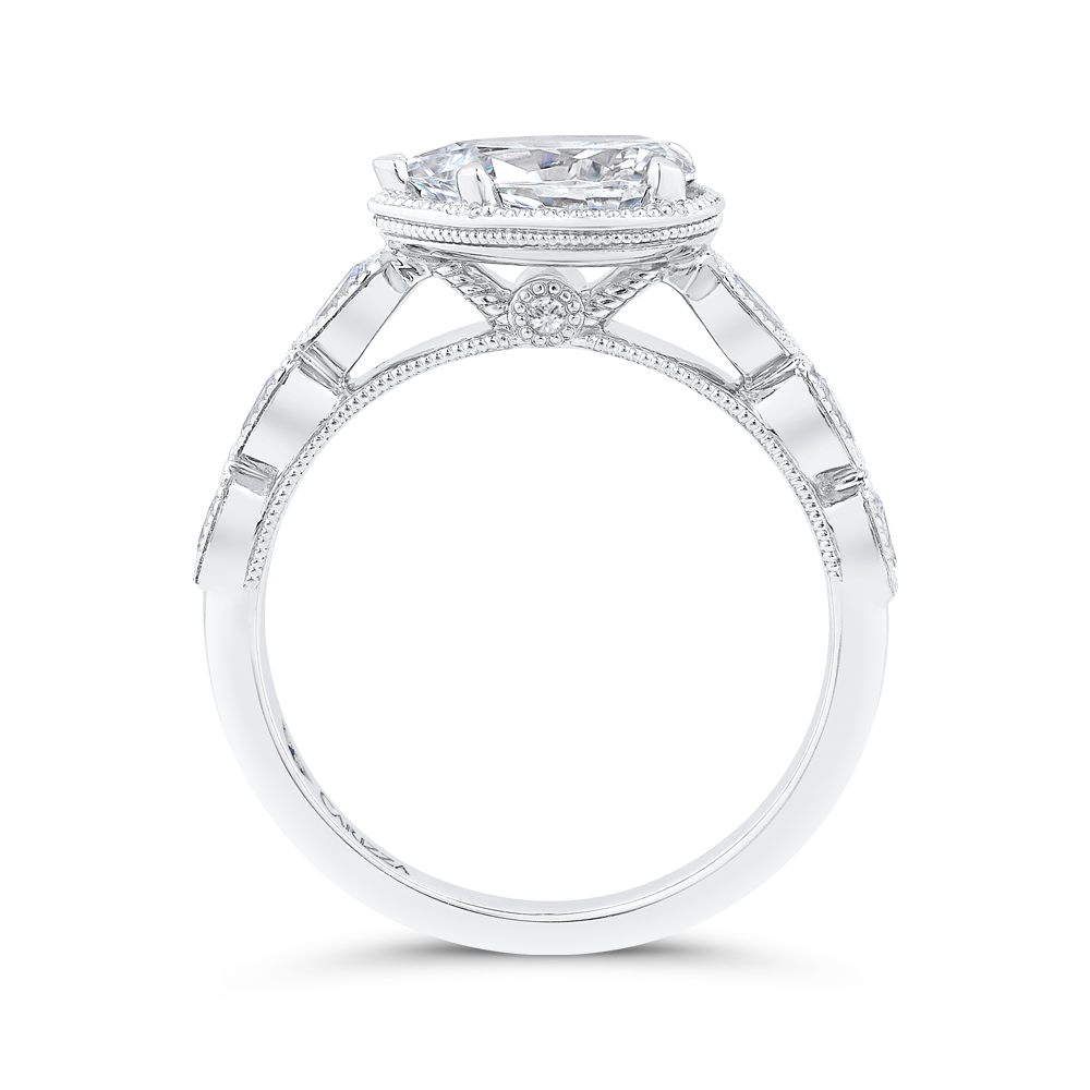 14K White Gold Accented Pear Diamond Semi-Mount Ring .38CTW.