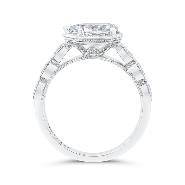 14K White Gold Accented Pear Diamond Semi-Mount Ring .38CTW.