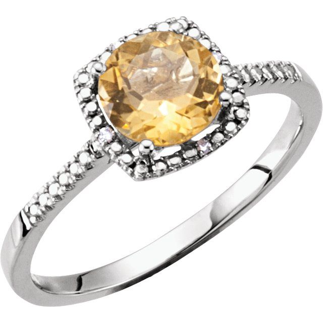 Sterling Silver Natural Citrine Halo Cocktail Ring