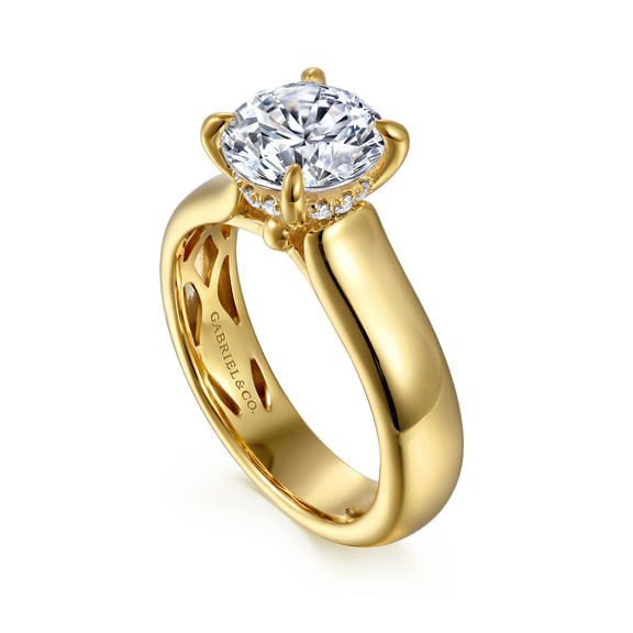 14K Yellow Gold Round Wide Band Hidden Halo Engagement Ring (0.07 ctw)
