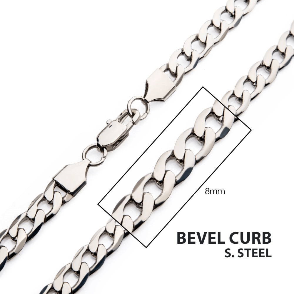 8mm Steel Bevel Curb 22in Chain Necklace