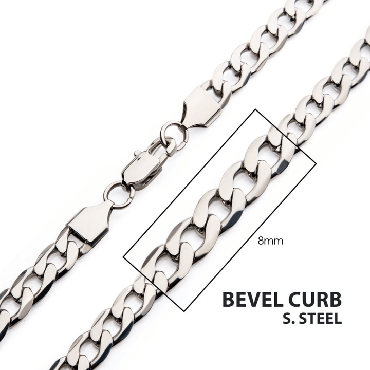 8mm Steel Bevel Curb 22in Chain Necklace