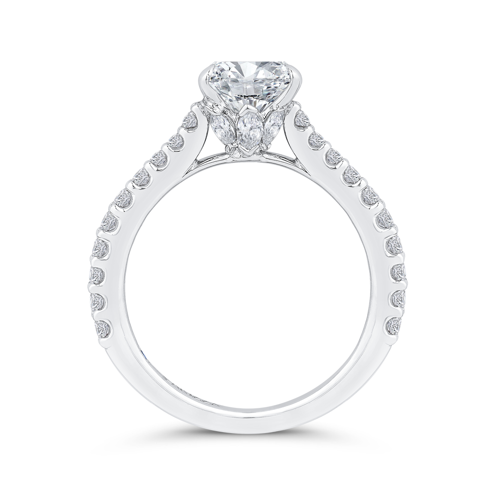 14K White Gold Straight Accented Oval Diamond Semi-Mount Ring .63CTW.