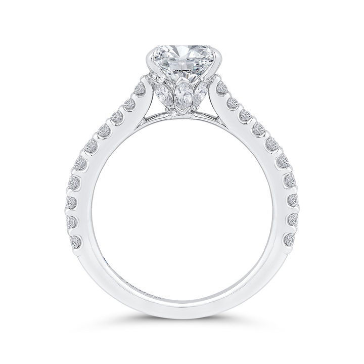 14K White Gold Straight Accented Oval Diamond Semi-Mount Ring .63CTW.