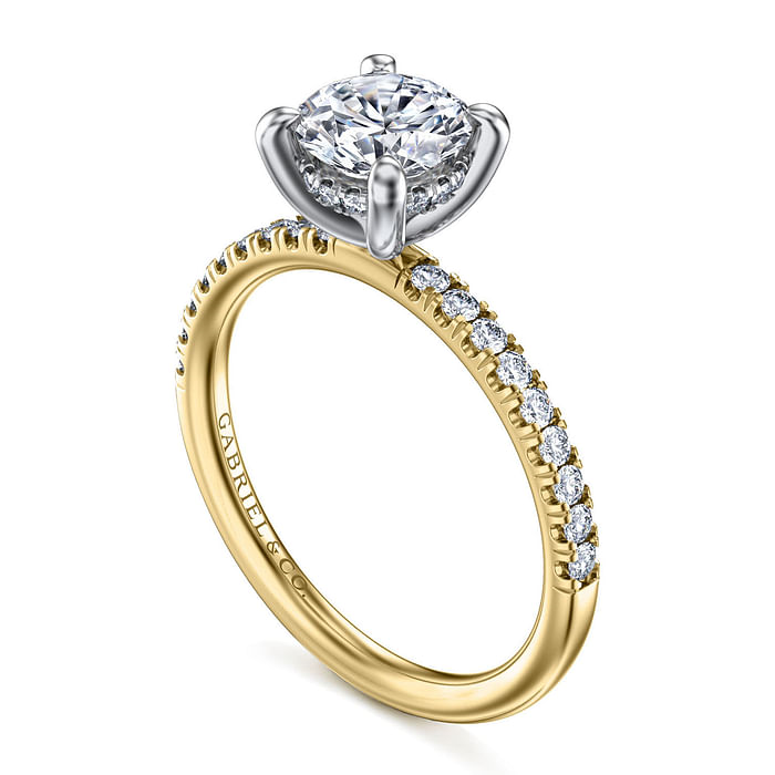 14K Yellow Gold Straight Accented Round Diamond Semi-Mount Ring 0.27CTW.