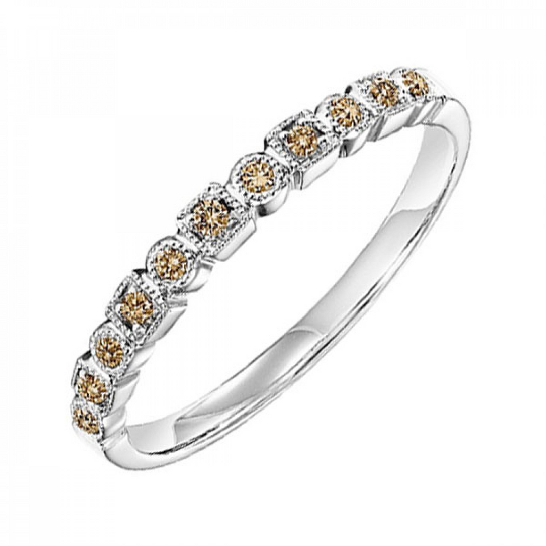14K White Gold 0.10CTW Natural Brown Diamond Wedding Band