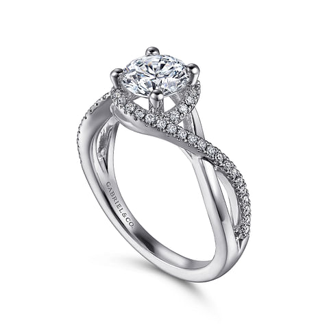 14K White Gold Straight Round Diamond Semi-Mount Ring .20CTW.
