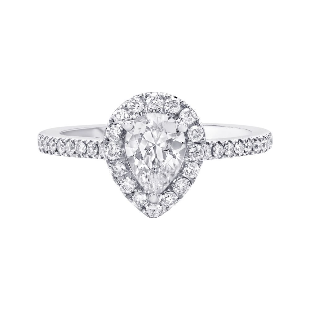14K White Gold Halo Pear Diamond Semi-Mount Ring 0.31CTW.