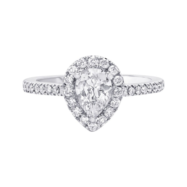 14K White Gold Halo Pear Diamond Semi-Mount Ring 0.31CTW.