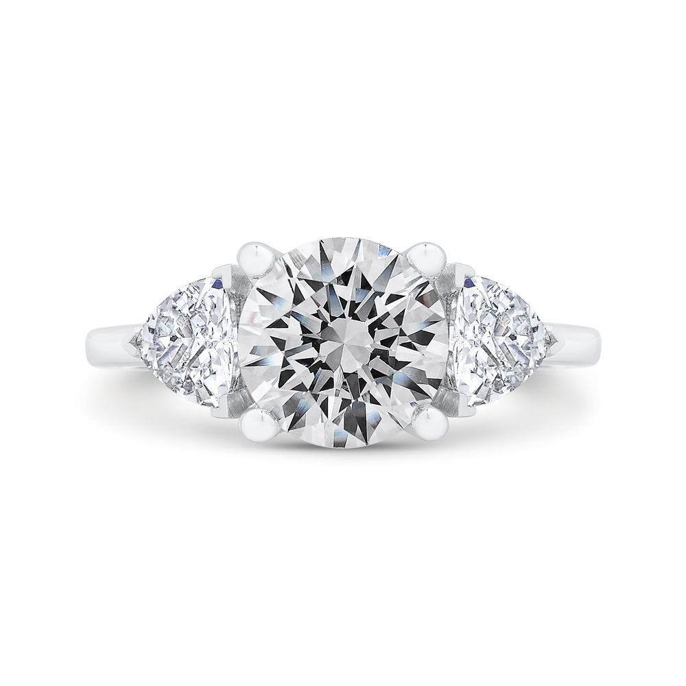 14K White Gold 3 Stone Round Diamond Semi-Mount Ring .46CTW.