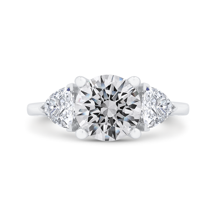 14K White Gold 3 Stone Round Diamond Semi-Mount Ring .46CTW.