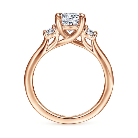 14K Rose Gold 3 Stone Round Diamond Semi-Mount Ring .28CTW.