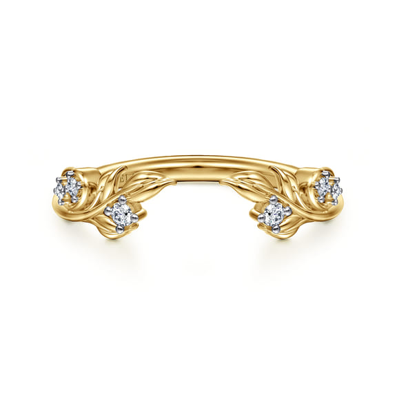 Floral 14K Yellow Gold Prong Setting Diamond Open Anniversary Band