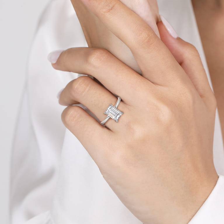 14K White Gold Emerald Cut Solitaire Diamond Engagement Ring