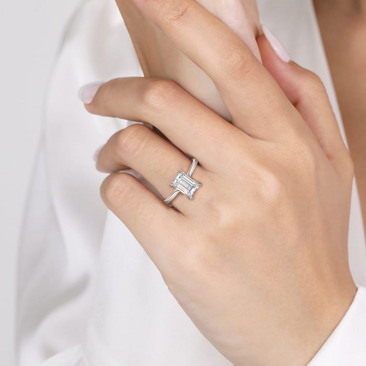 14K White Gold Emerald Cut Solitaire Diamond Engagement Ring