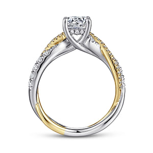 14K Two-Tone Twist Round Diamond Semi-Mount Ring .36CTW.