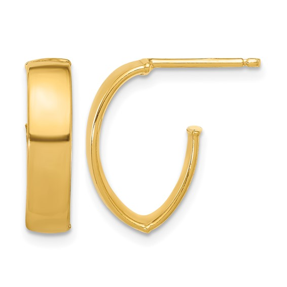 10K Yellow Gold Polished J-Hoop Post Earrings 11 x 17mm