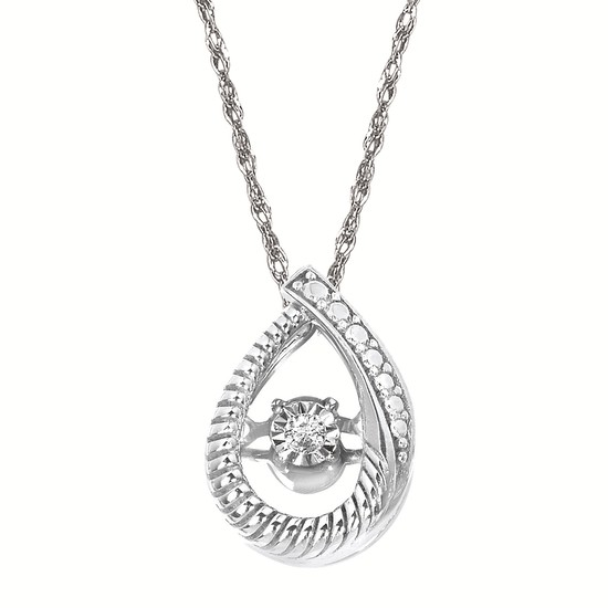 Diamond Teardrop Pendant Necklace in Sterling Silver