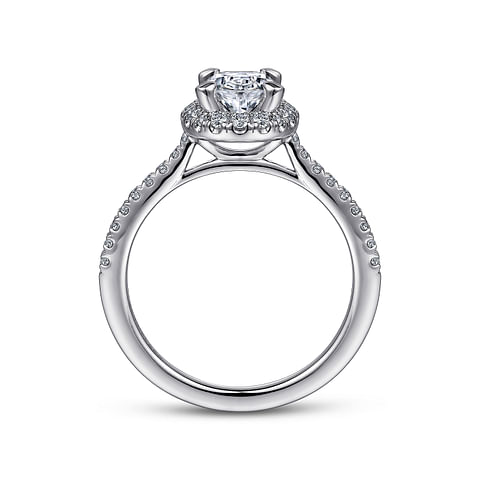 14K White Gold Accented Halo Oval Diamond Semi-Mount Ring .32CTW.