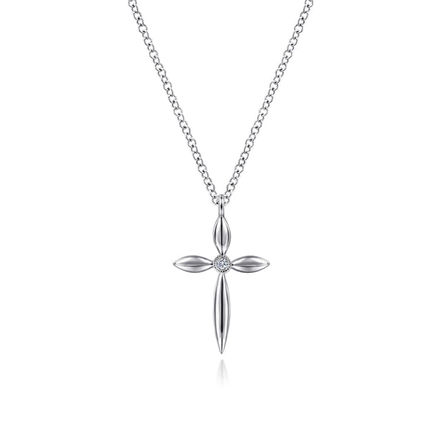 Sterling Silver Diamond Cross Pendant Necklace