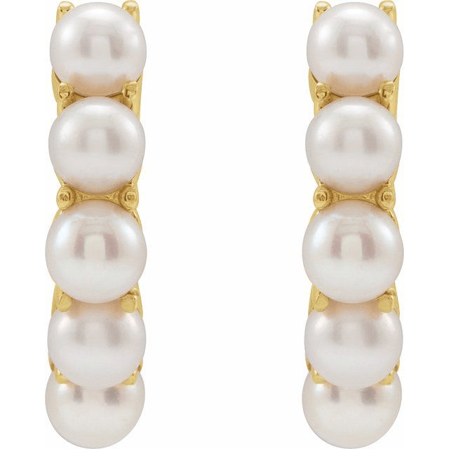 14K Yellow Gold Natural Pearl Hoop Earrings