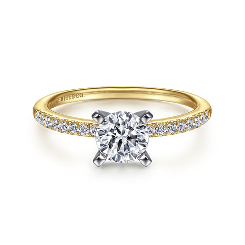 14K Yellow Gold Solitaire Accented Round Diamond Semi-Mount Ring .15CTW.