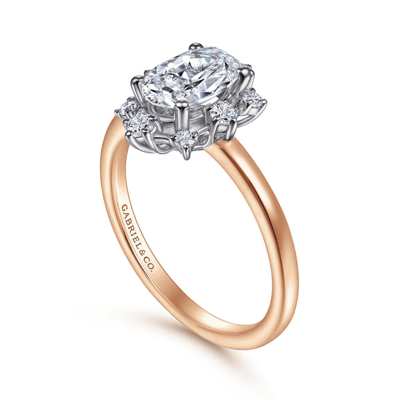 14K White & Rose Gold Oval Halo Engagement Ring Setting (0.19 CTW.)