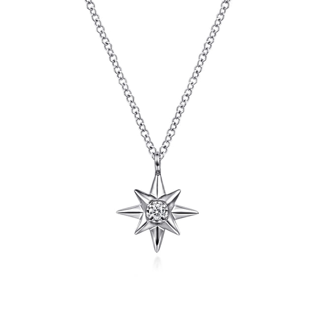 Sterling Silver Diamond Starburst Pendant Necklace