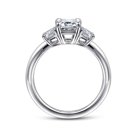 14K White Gold 3 Stone Emerald Diamond Semi-Mount Ring .48CTW.