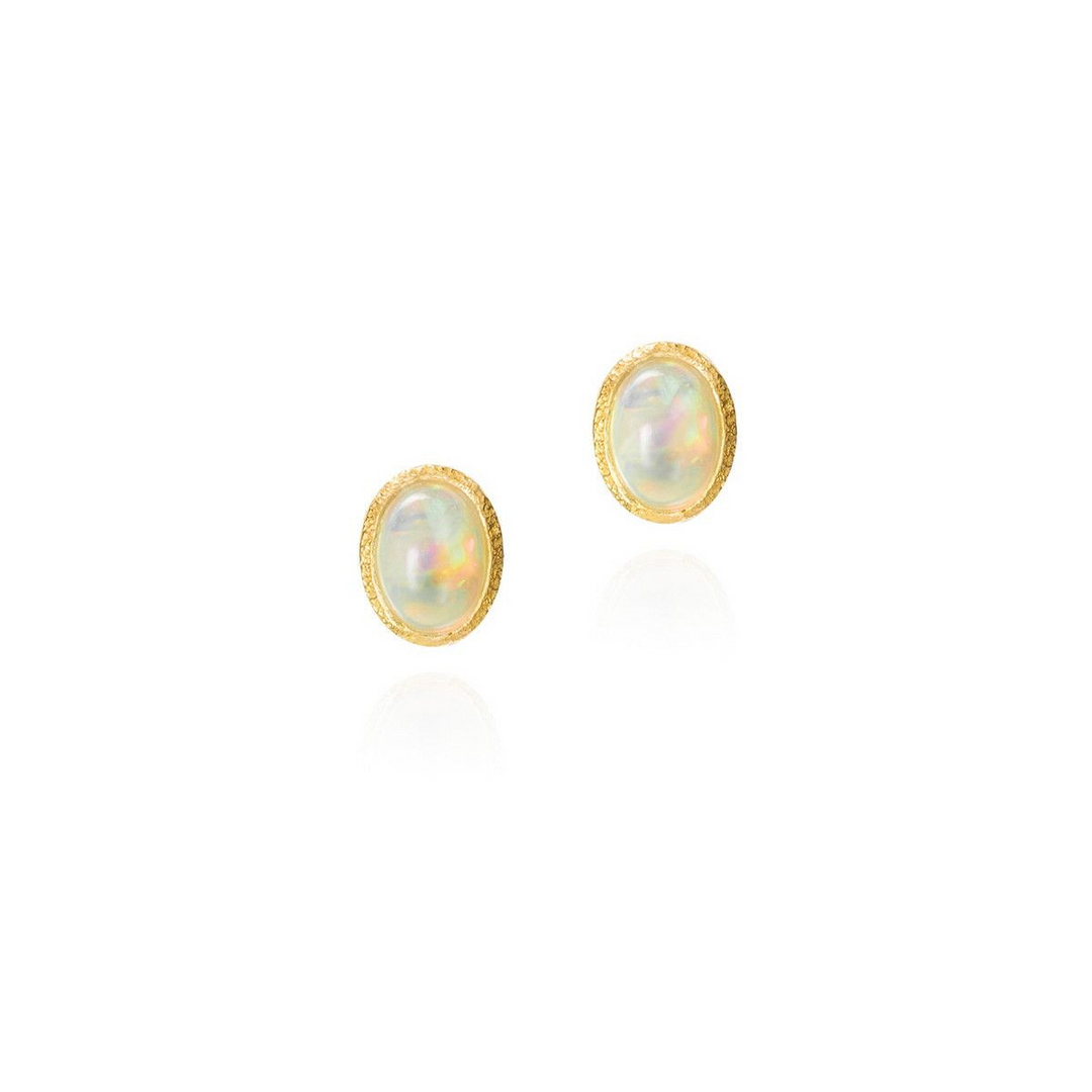 Natural Opal Stud Earrings in Sterling Silver with 18k Gold Plating