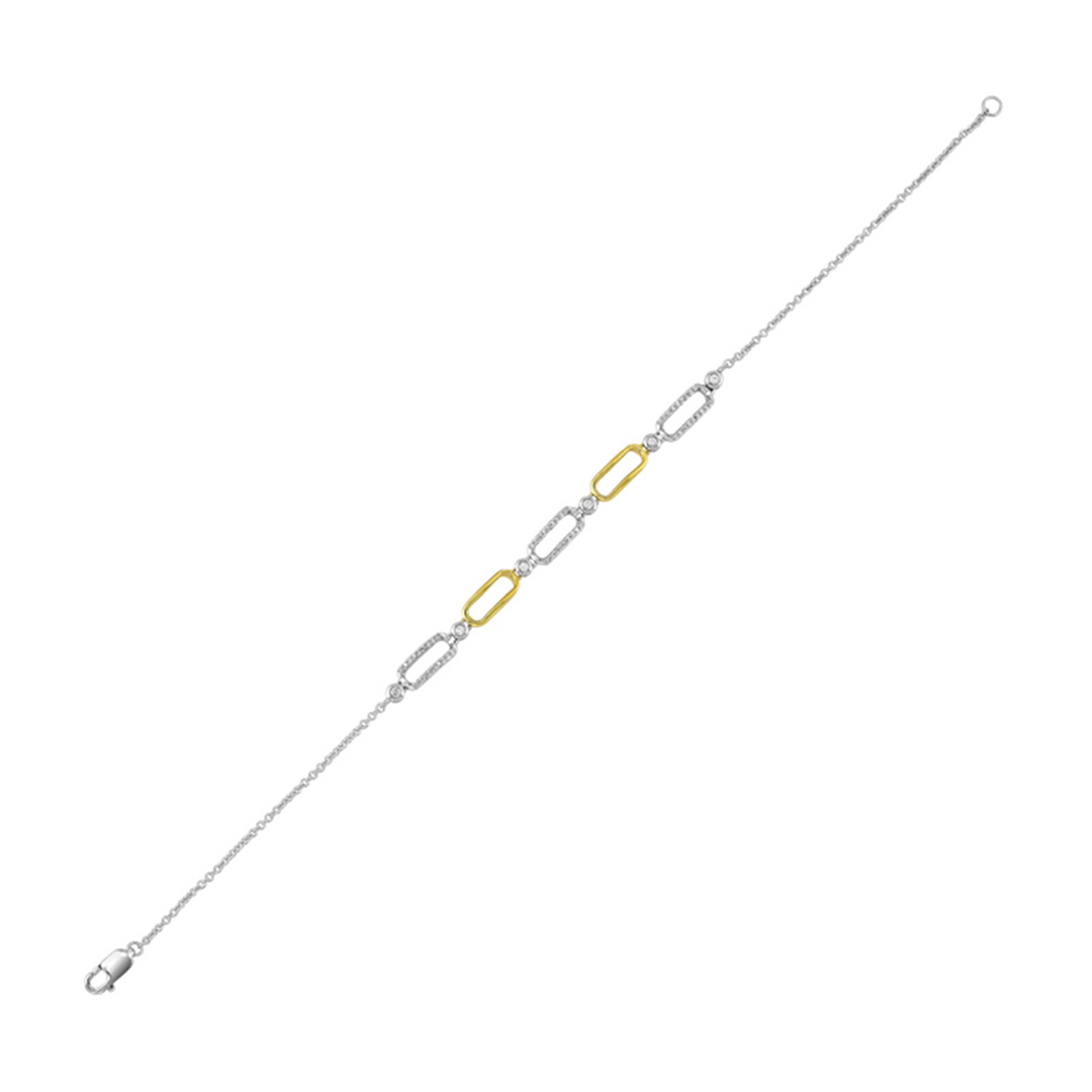 Silver Diamond Paperclip Bracelet with Yellow Gold  Plating (1/8 ctw)