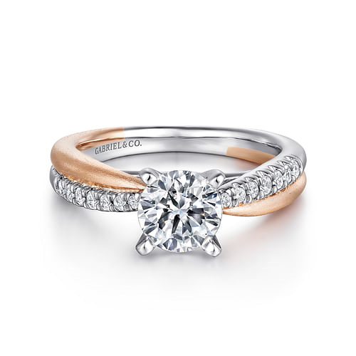 14K Two-Tone Twist Accented Round Diamond Semi-Mount Ring .17CTW.