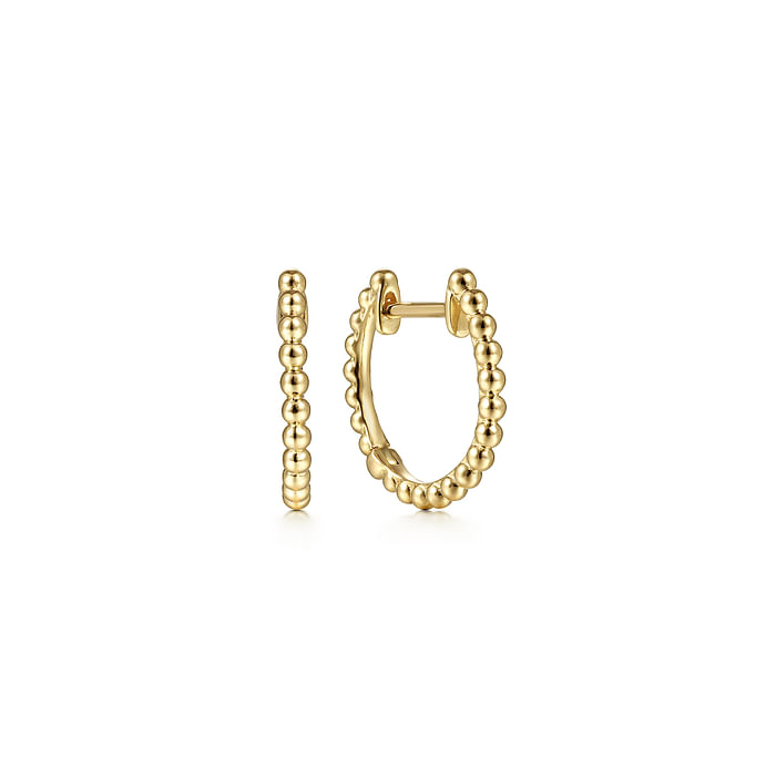14K Yellow Gold Beaded Hoop Earrings