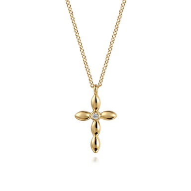 14K Yellow Gold Diamond Cross Pendant Necklace (0.02 ct)