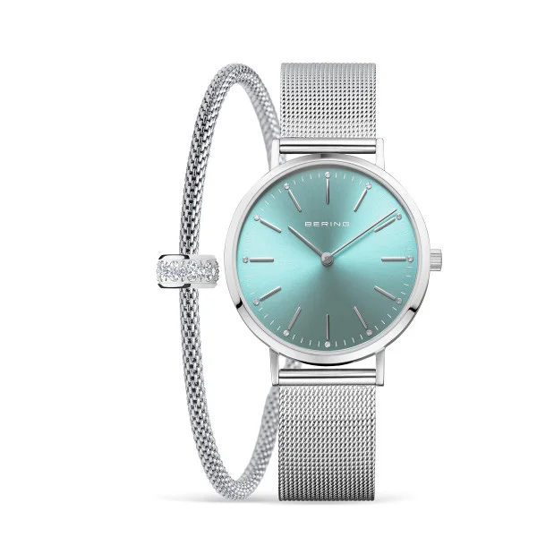 Bering Watch and Bracelet: Classic | mint with polished silver | 14134-005-GWP