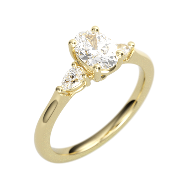 14K Yellow Gold 3 Stone Oval Diamond Semi-Mount Ring .19CTW.